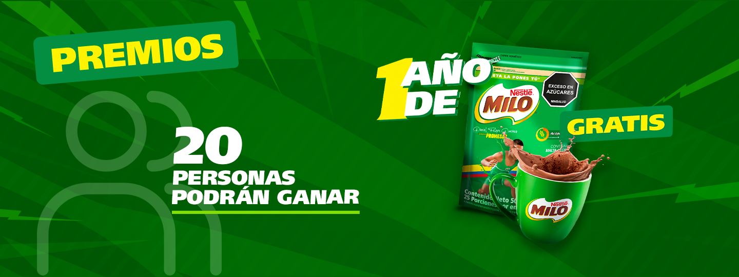 Banner de premios 20 personas podrán ganar un año de Milo gratis con Ruta MILO